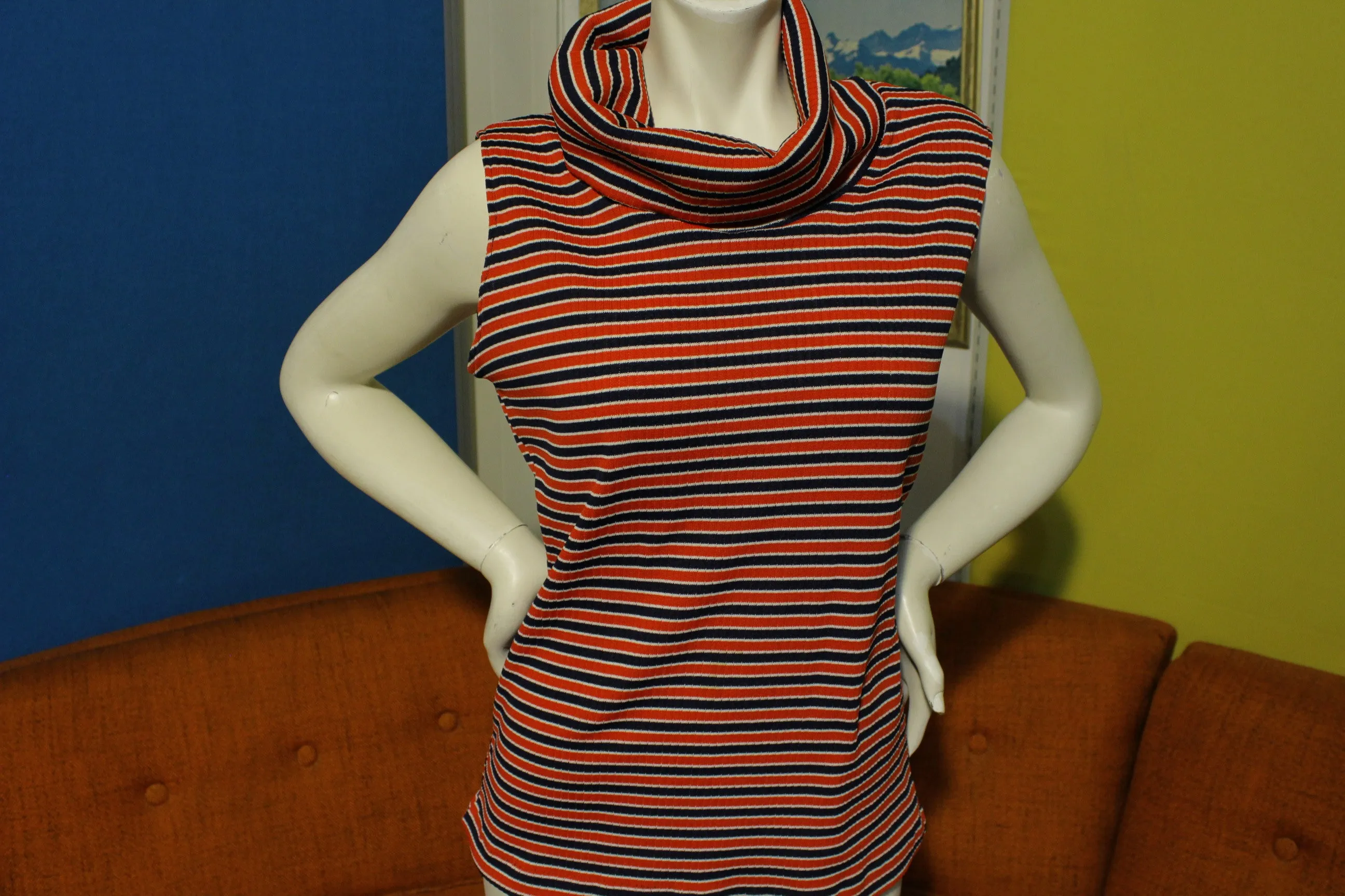 1960's Striped Turtle Neck Sleeveless Shirt