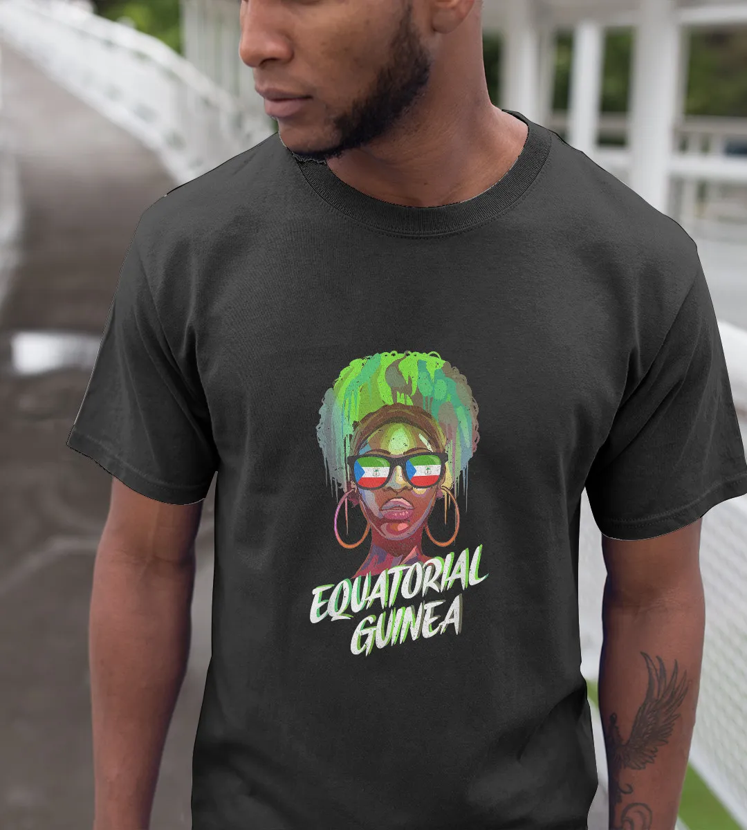 1sttheworld T-Shirt - Equatorial Guinea Black Girl T-Shirt Black A35