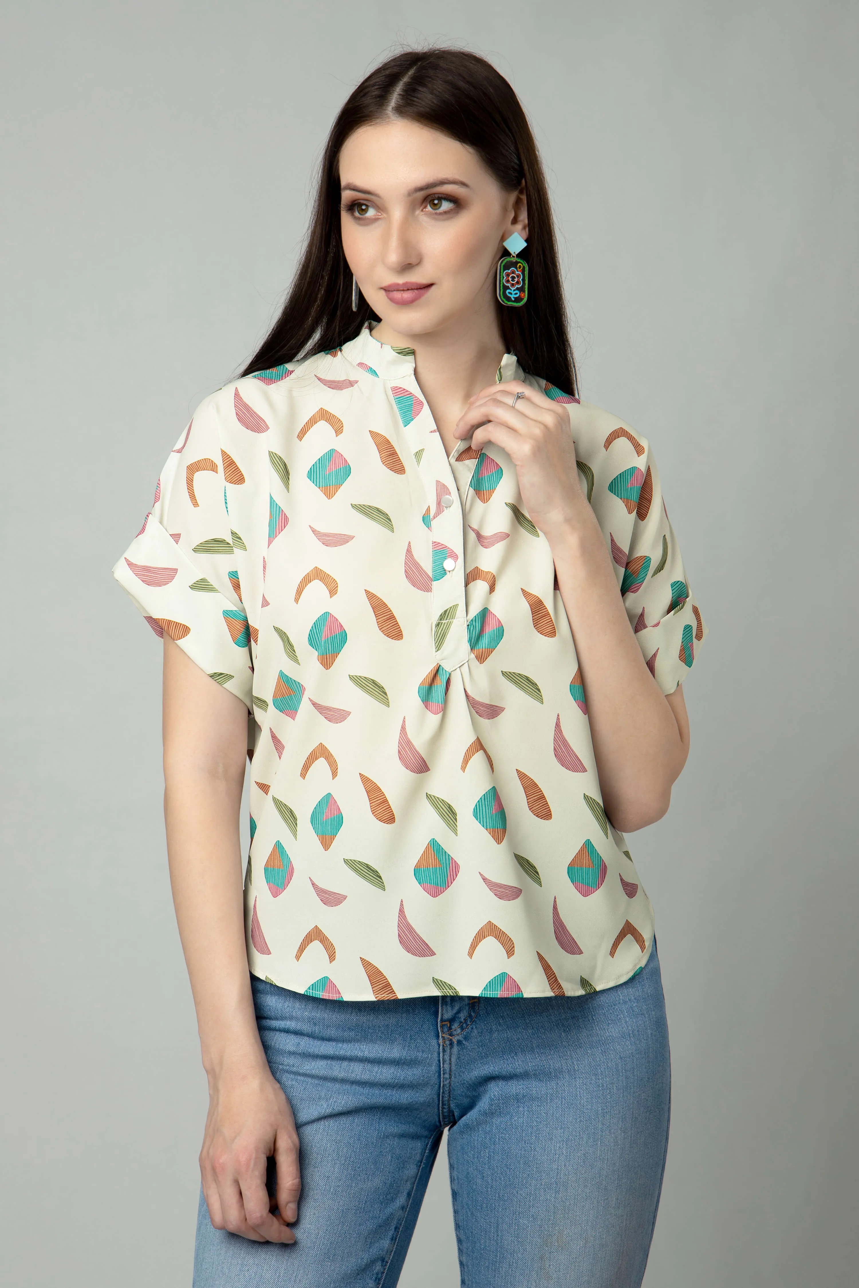 Abstract V Neck Top