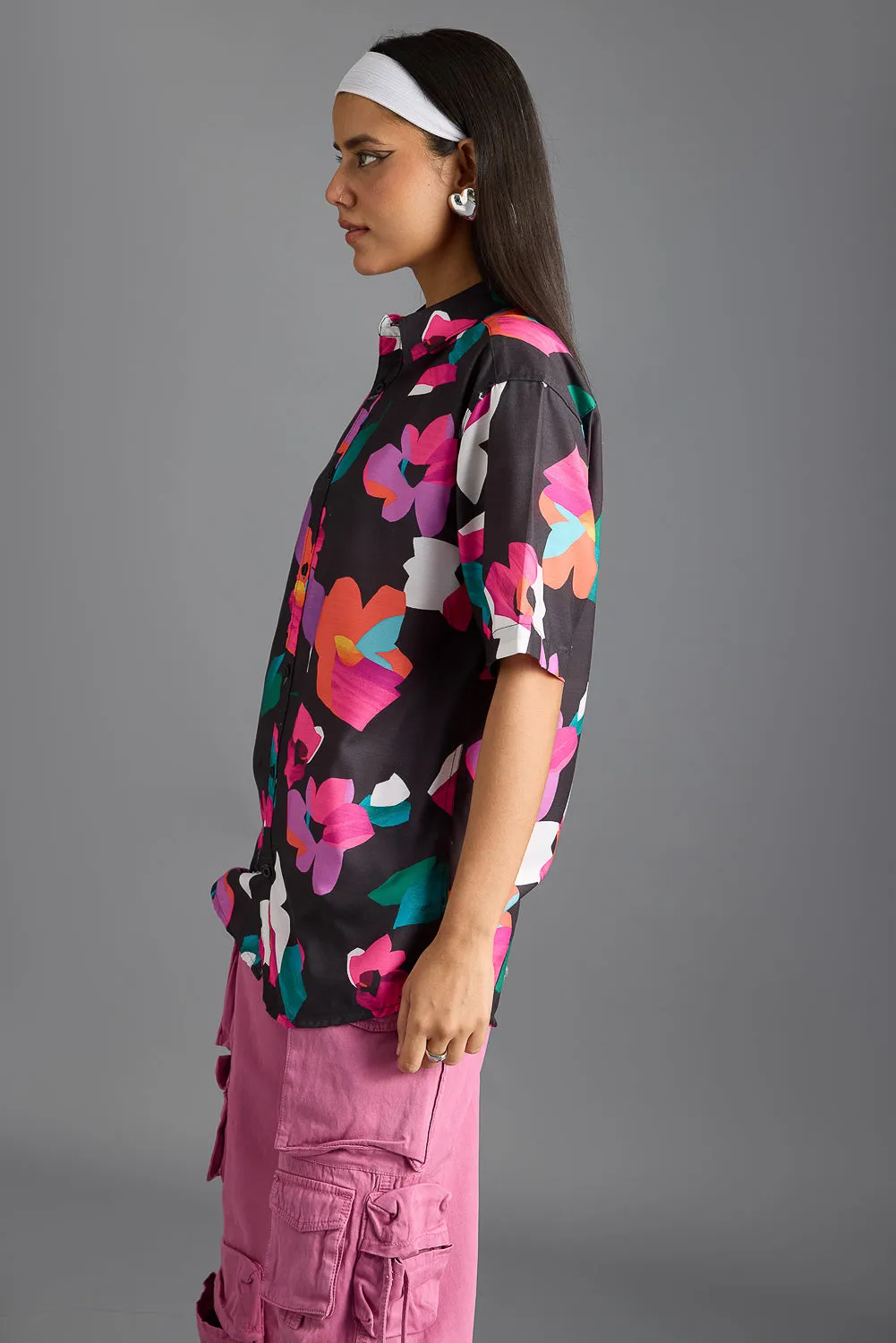 Black Pink Printed Women's Resort Shirt