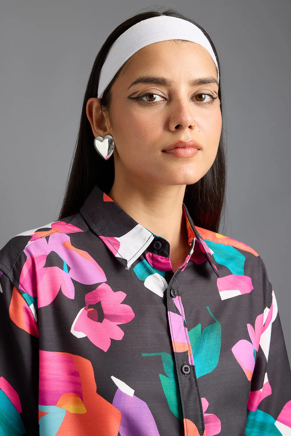 Black Pink Printed Women's Resort Shirt