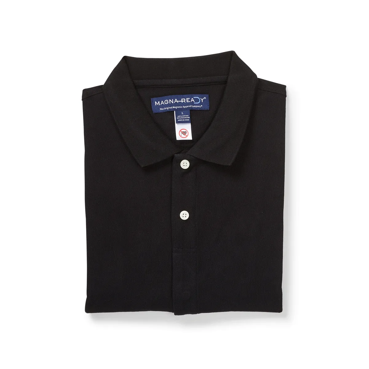 Black Pique Knit Short Sleeve Polo with Magnetic Closures