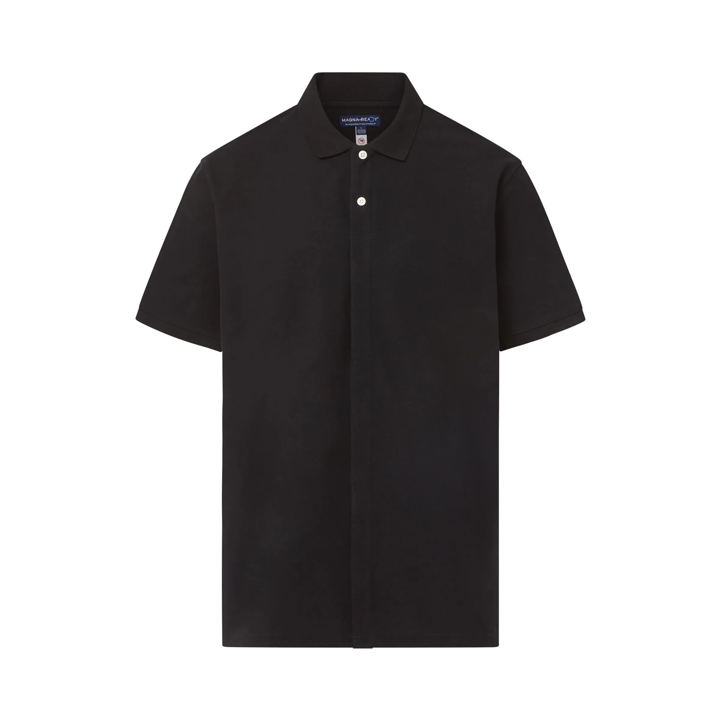 Black Pique Knit Short Sleeve Polo with Magnetic Closures