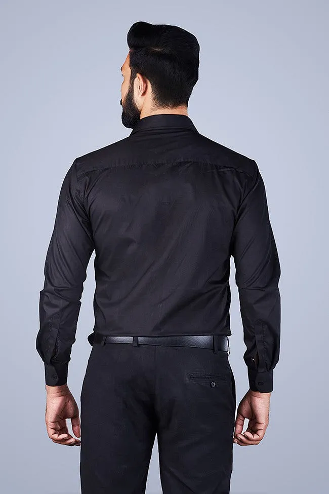 Black Shirt - Men Black Pinstripe Self Design Casual Shirt