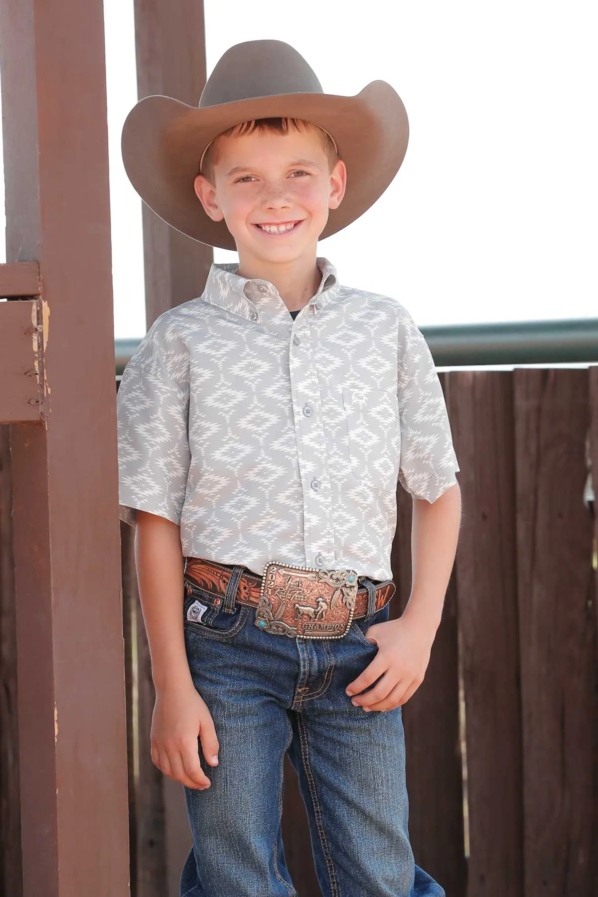 BOYS GREY PRINT ARENAFLEX SHORT SLEEVE SHIRT