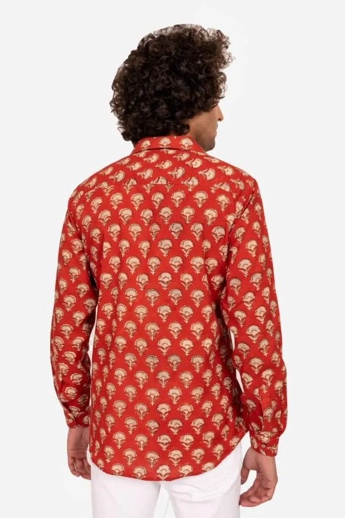 Brick Red Jahota Floral print fullsleeve Shirt