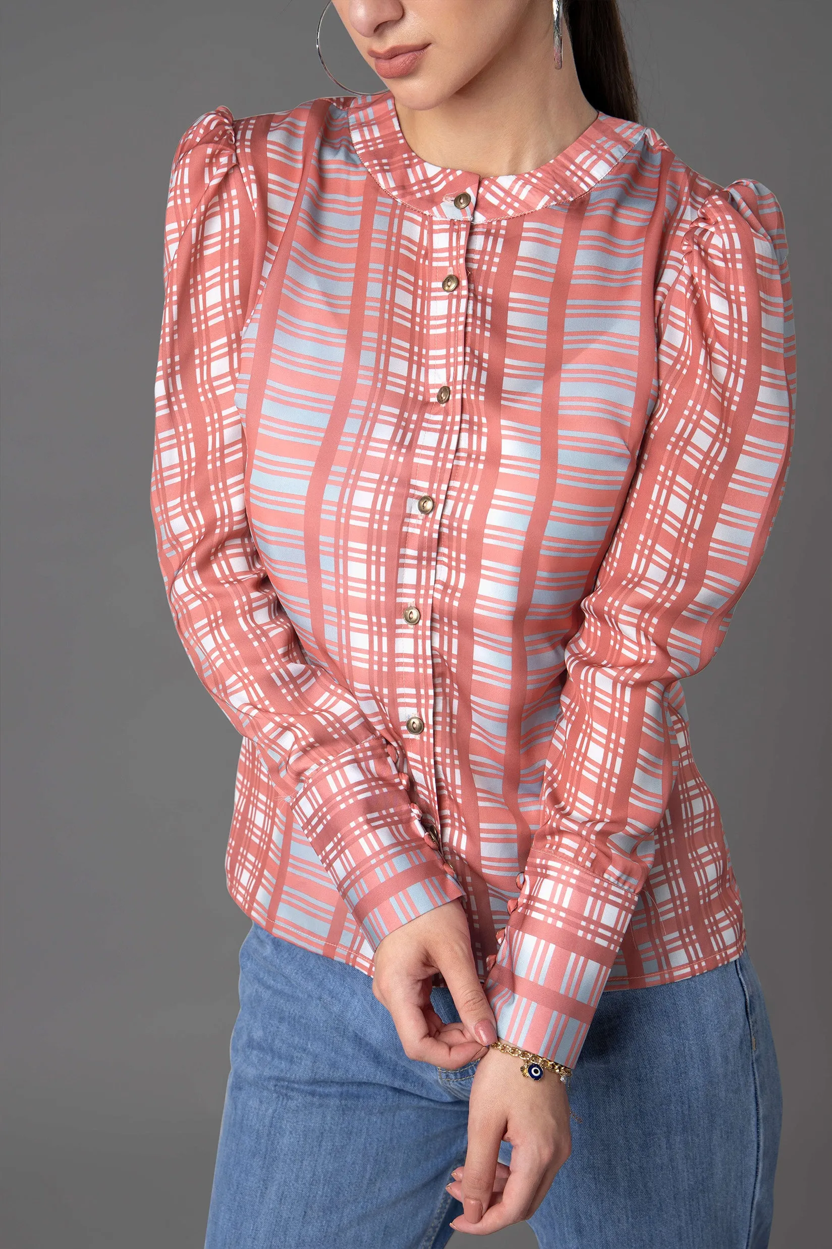 Checks Regular Fit Puff Sleeve Shirt