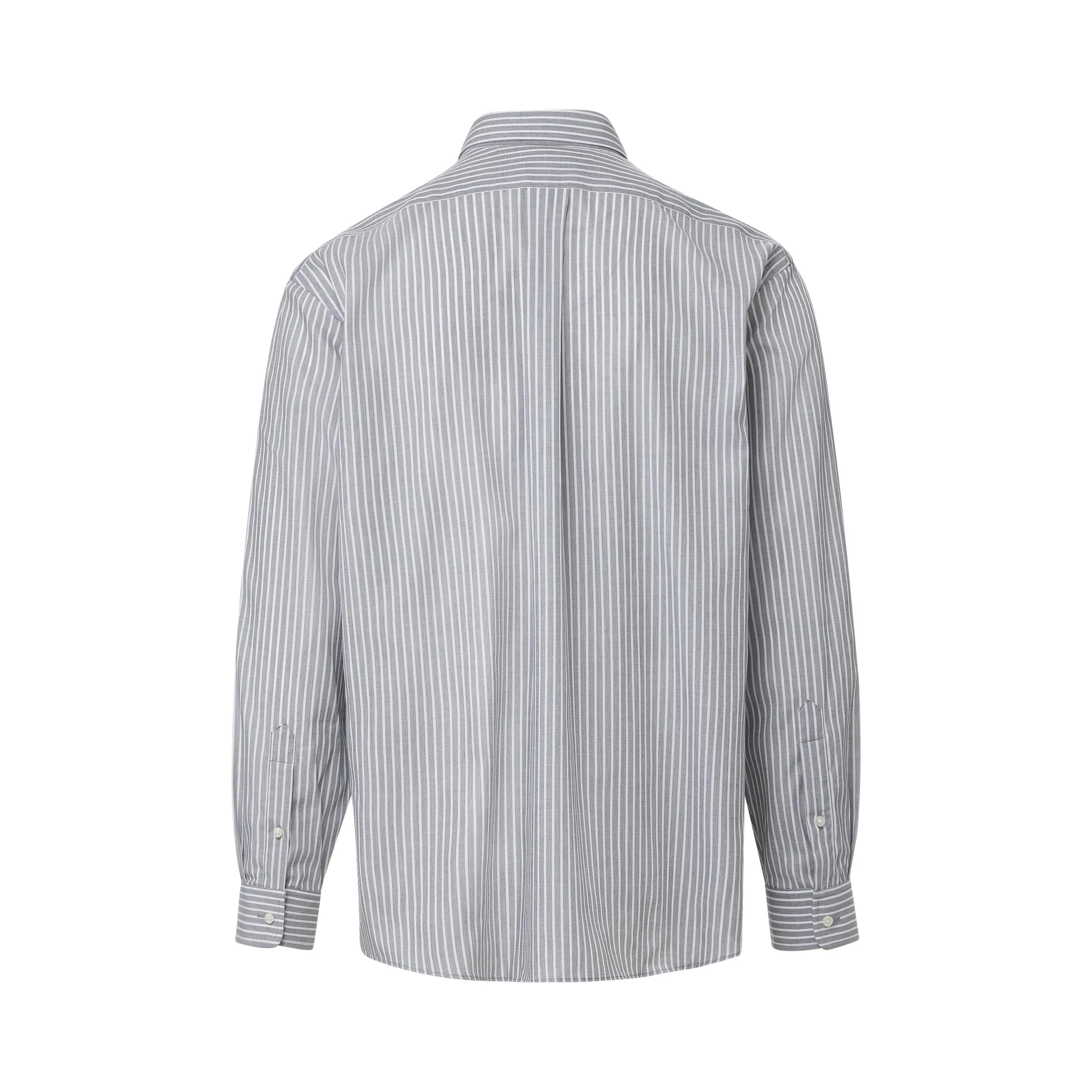 Classic Gray and White Stripe Long Sleeve Button Down Collar Shirt with Magnetic Closures