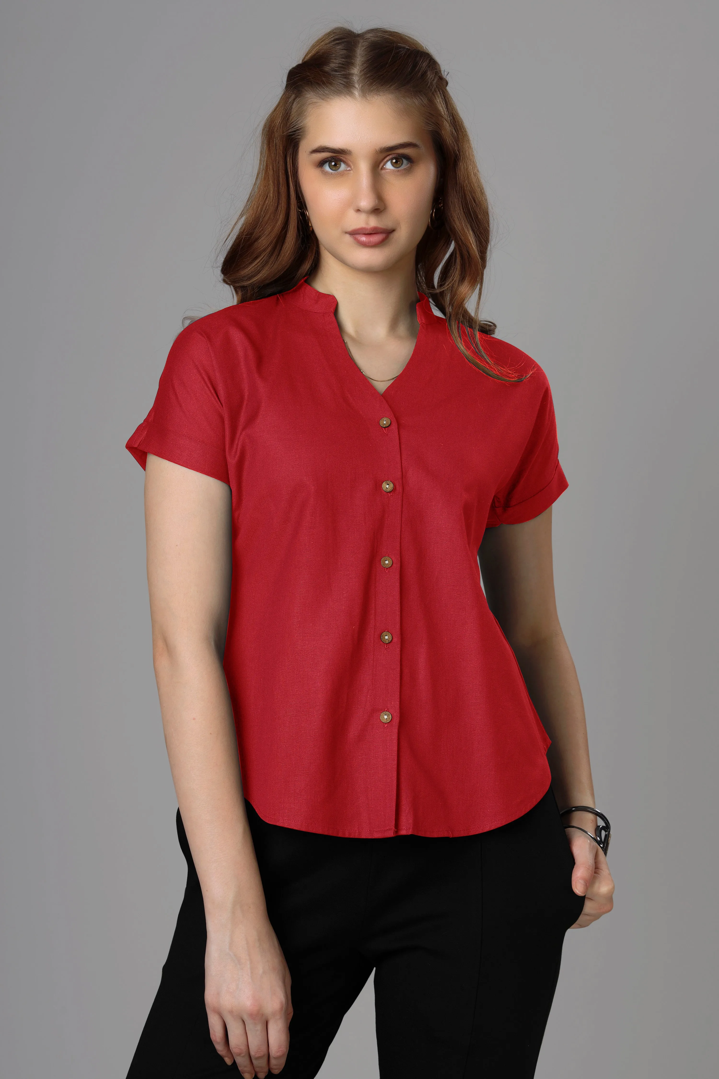 Classic Red Cotton Shirt For Women