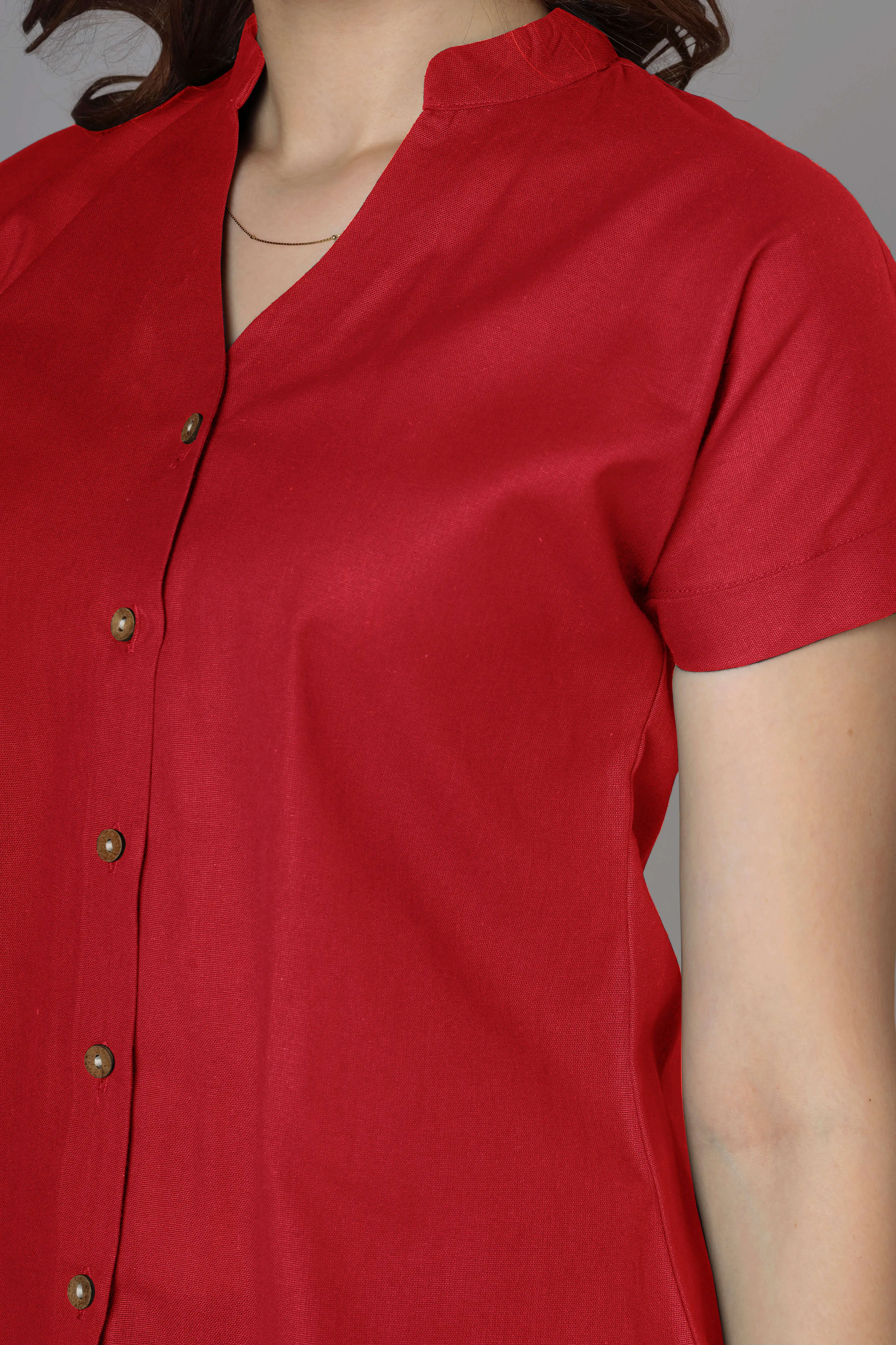 Classic Red Cotton Shirt For Women