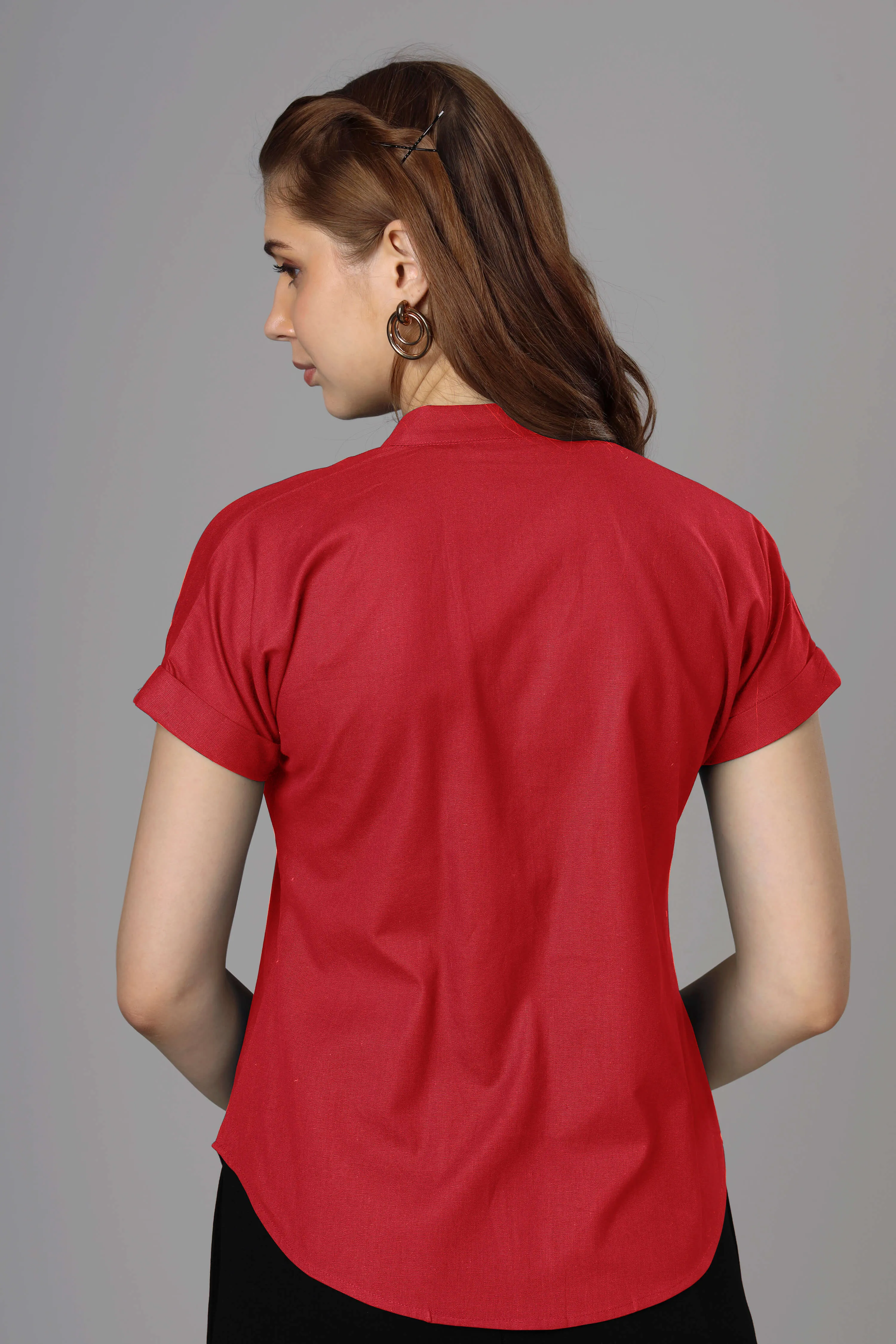 Classic Red Cotton Shirt For Women