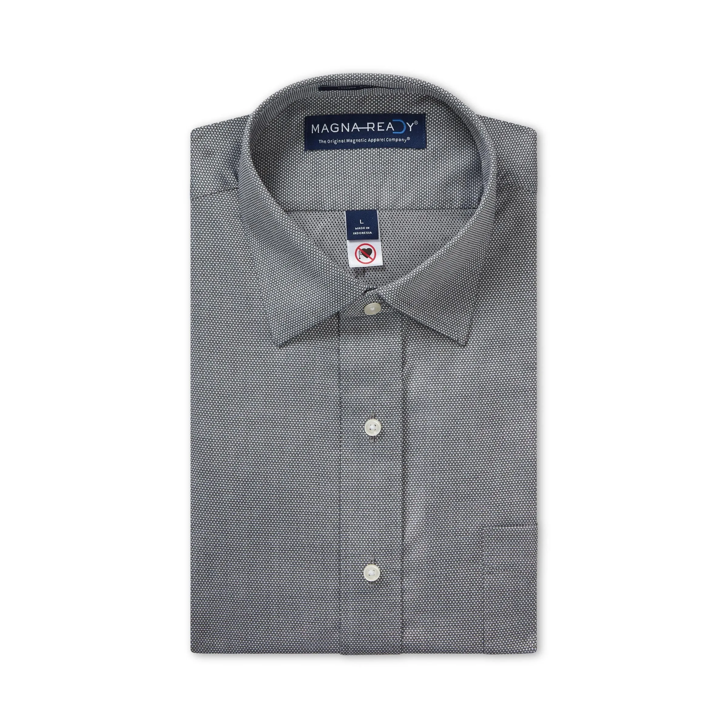 Dark Grey Long Sleeve  ‘Ryan’ Dress Shirt with Magnetic Closures