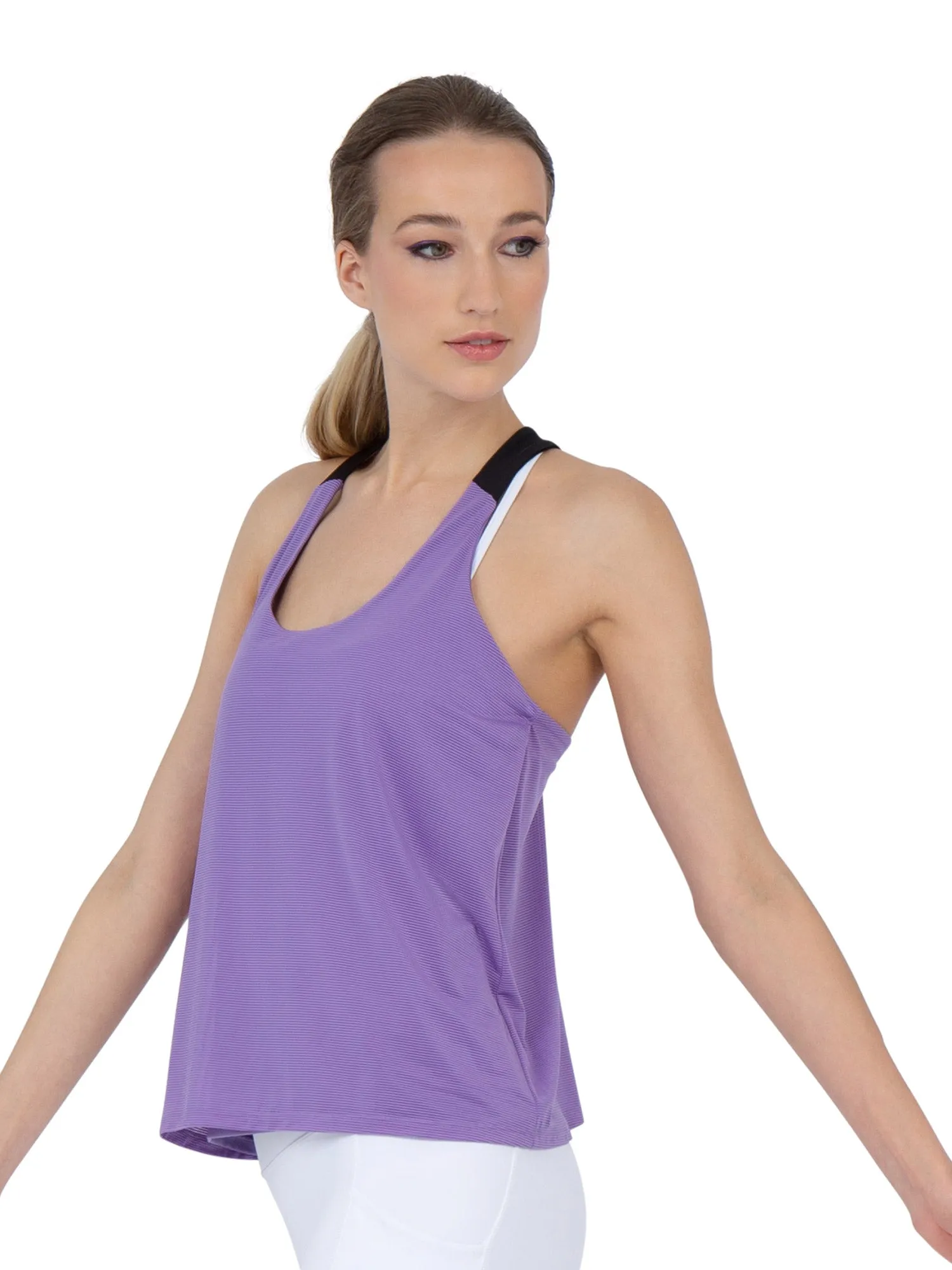 Double-Layered "T" Racer Back Camila Tank - Lavender/Black