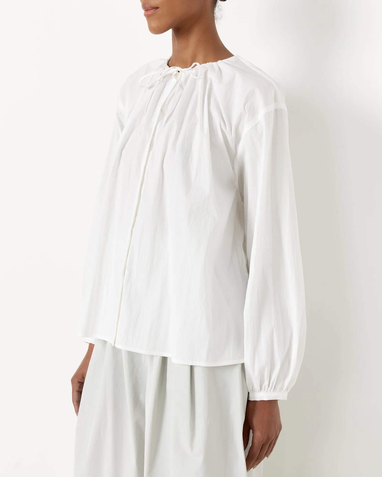 Drawstring Shirring Shirt in White