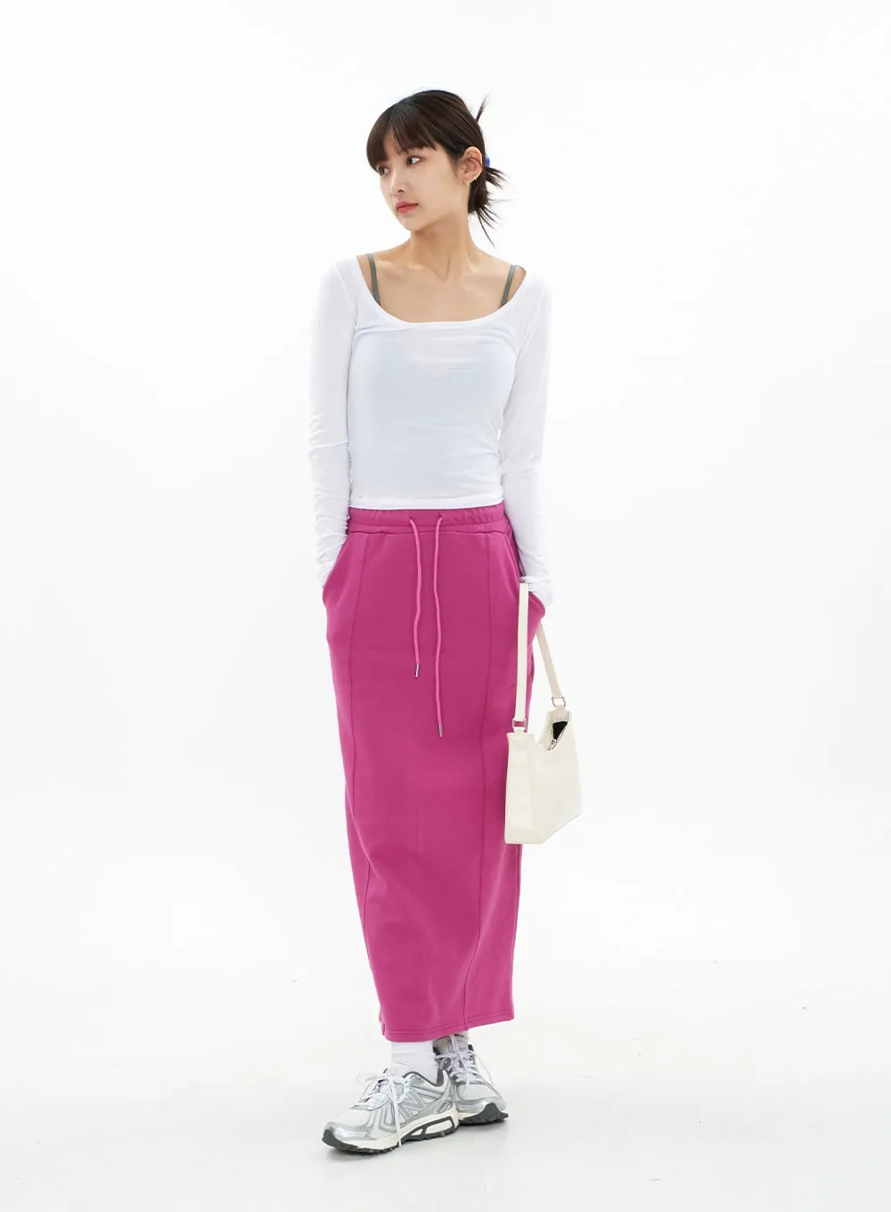 Drawstring Waist Maxi Sweat Skirt CA05