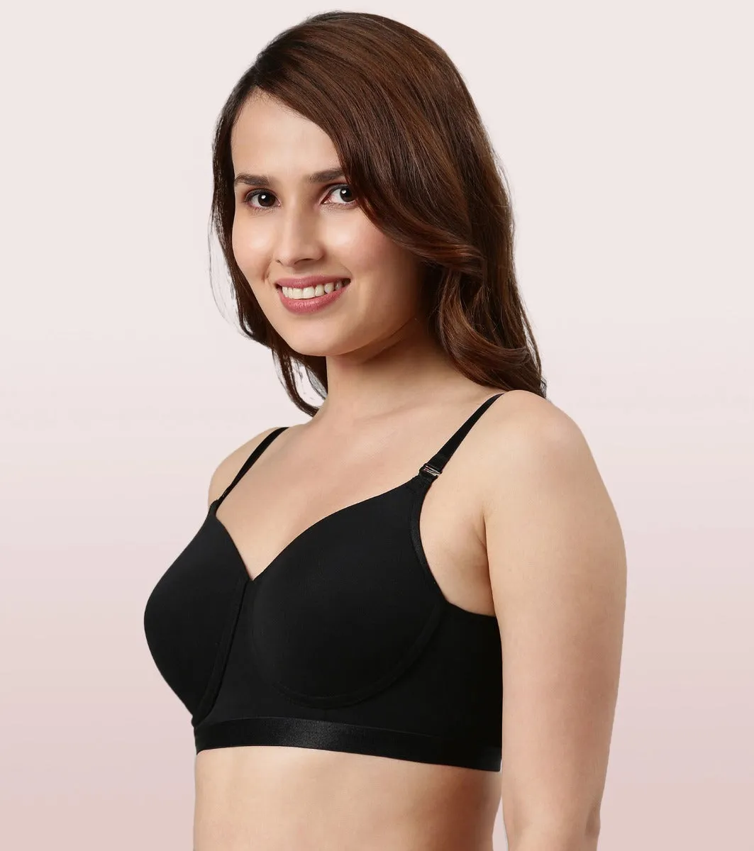 Enamor Fab-Cool A165 Antimicrobial Ultimate Coverage Cotton T-shirt Bra for Women- High Coverage, Padded and Wirefree - Black