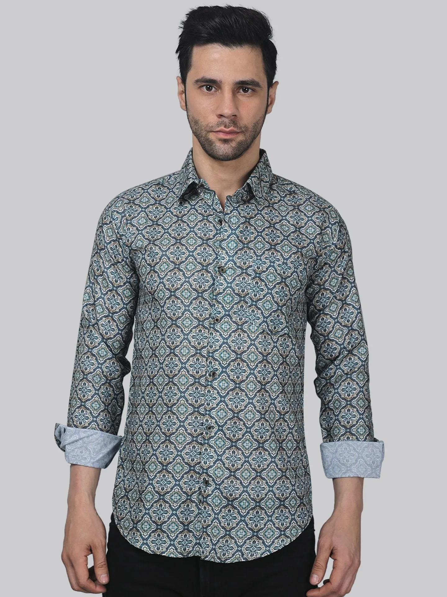 Exotic-glam Men's Printed Full Sleeve Cotton Button-Up Shirt For Men