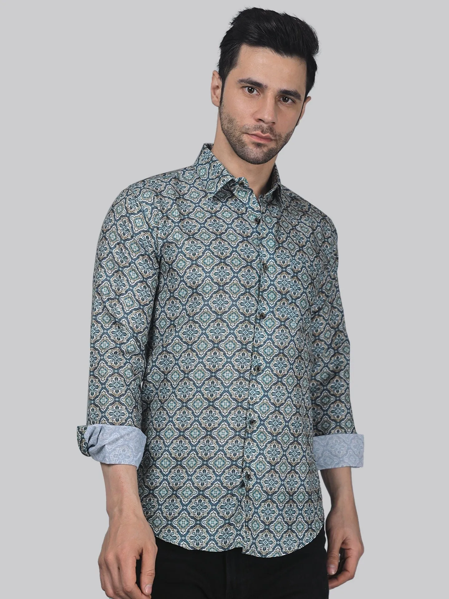 Exotic-glam Men's Printed Full Sleeve Cotton Button-Up Shirt For Men