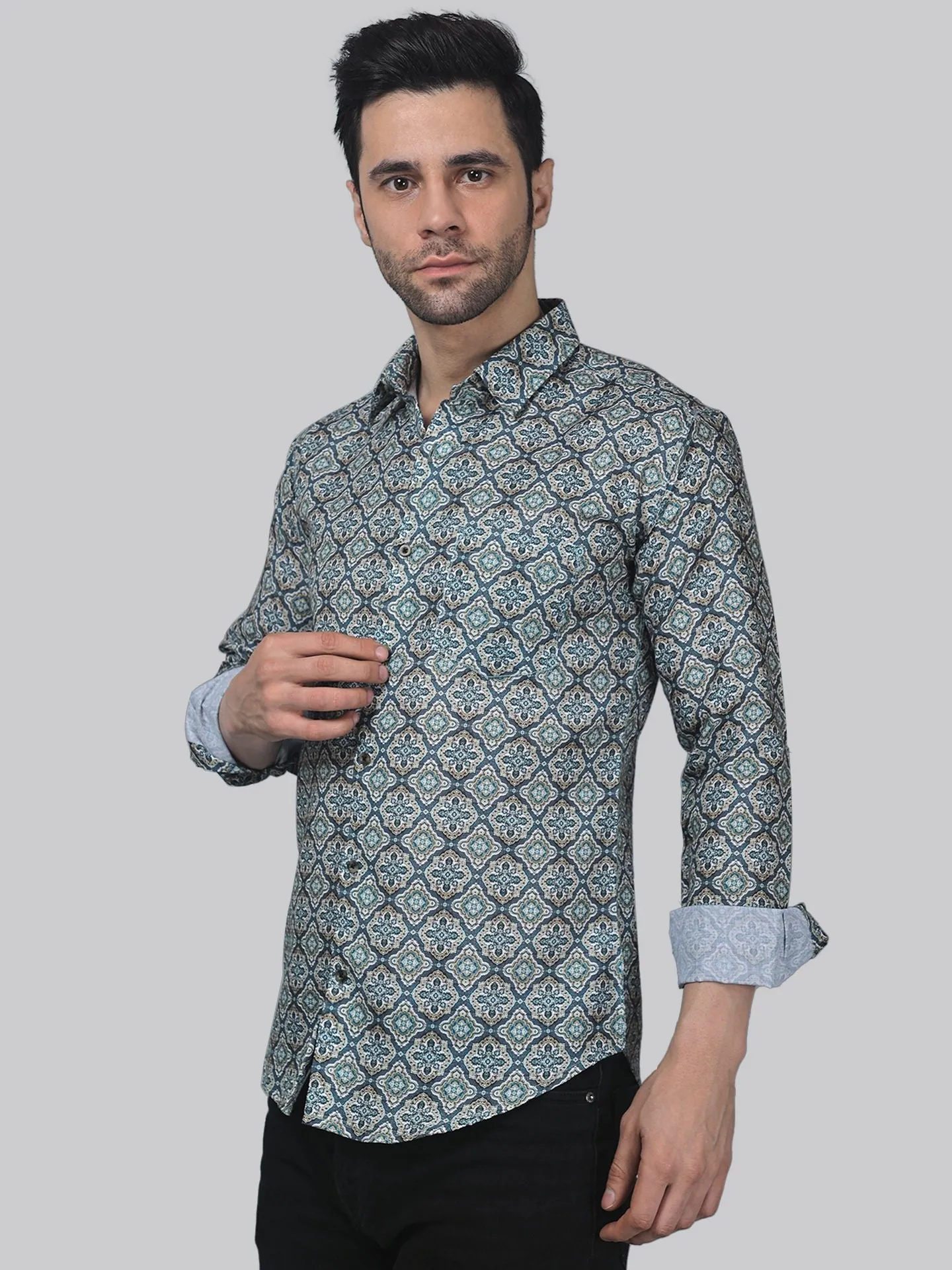 Exotic-glam Men's Printed Full Sleeve Cotton Button-Up Shirt For Men