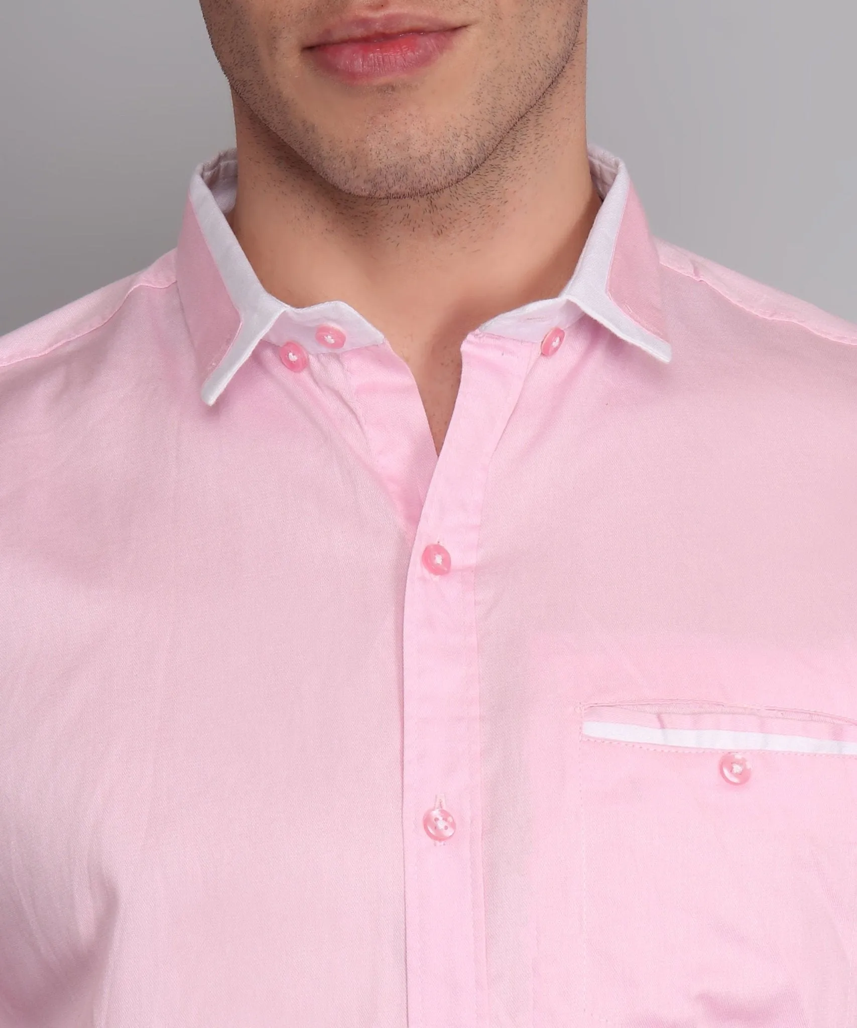 Fancy Fabulous TryBuy Premium Pink Solid Cotton Button-Up Shirt for Men