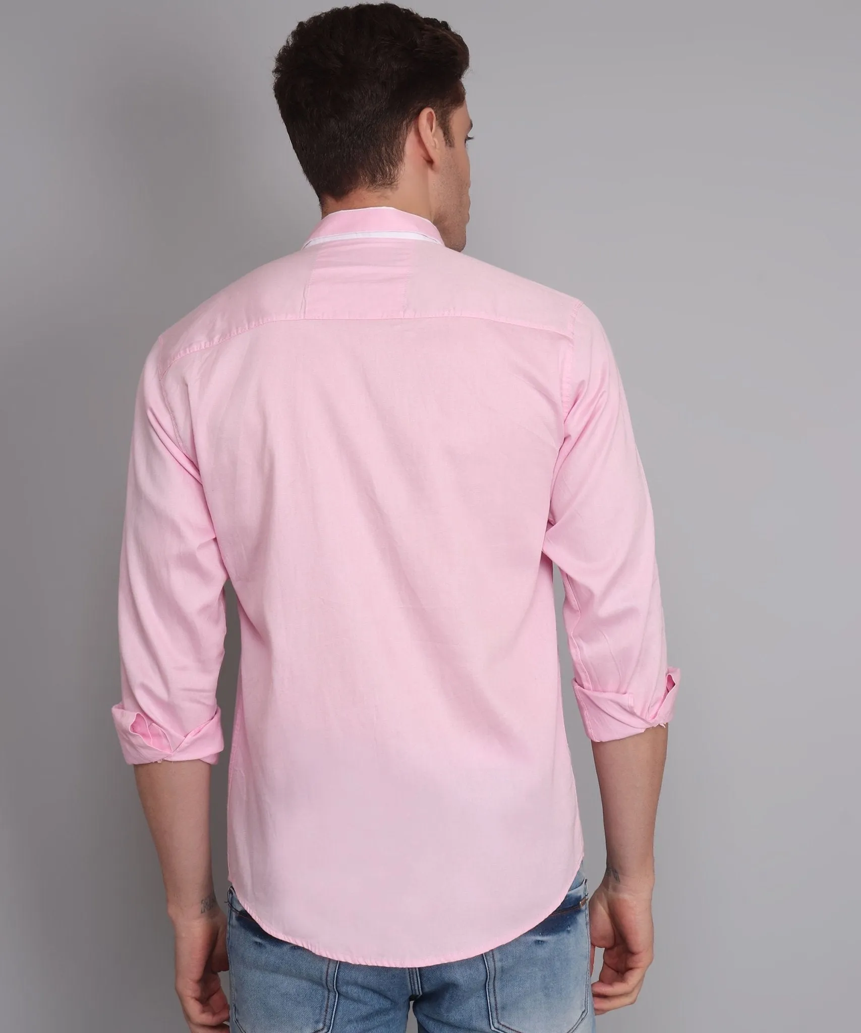 Fancy Fabulous TryBuy Premium Pink Solid Cotton Button-Up Shirt for Men