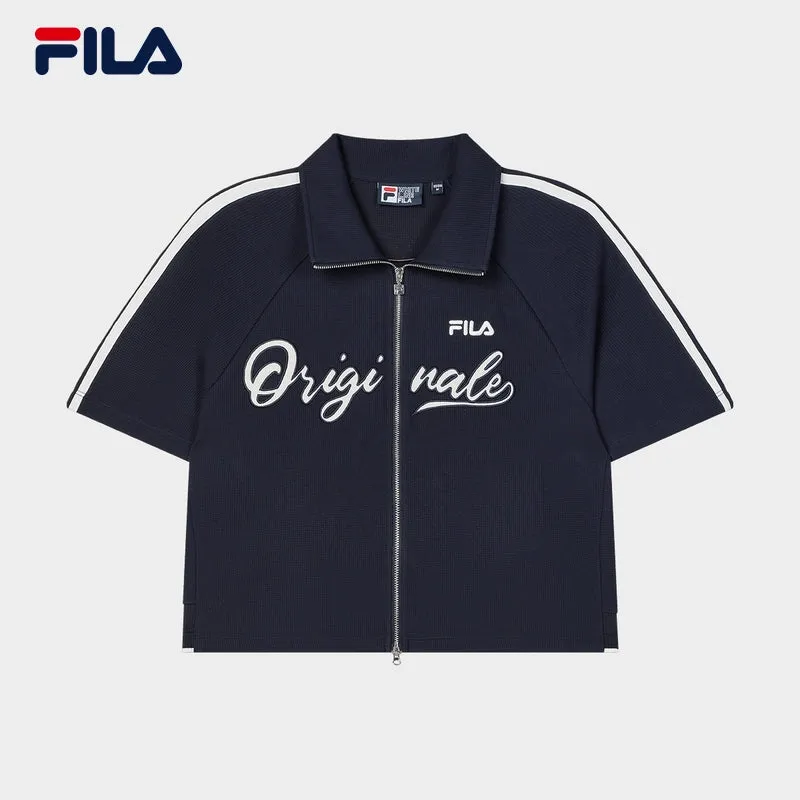 FILA CORE LIFESTYLE ORIGINALE FRENCH TENNIS CLUB Women Knitted Short Sleeve Shirt with Zipper (Navy / White)