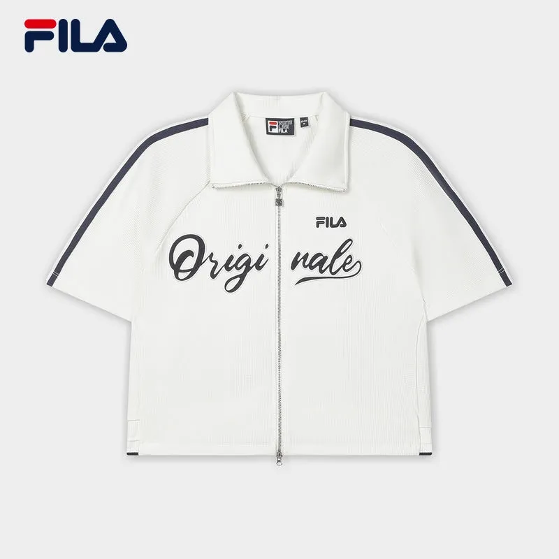 FILA CORE LIFESTYLE ORIGINALE FRENCH TENNIS CLUB Women Knitted Short Sleeve Shirt with Zipper (Navy / White)