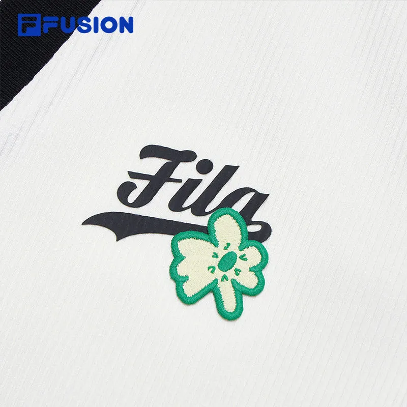 FILA FUSION INLINE CULTURE Women Short Sleeve Cropped Polo Knit Top in White