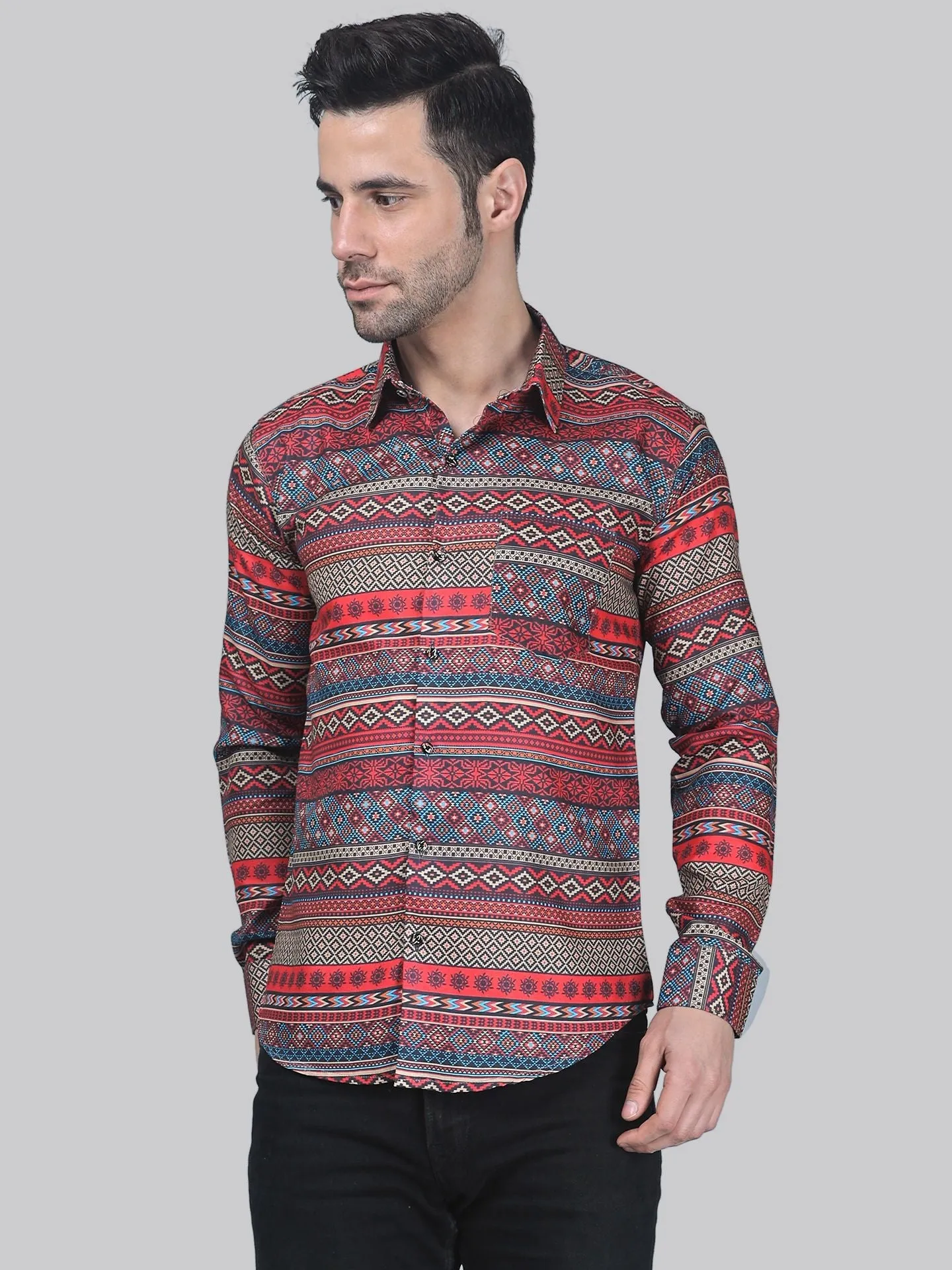 Futuristic Men's Printed Full Sleeve Cotton  Button-Up Shirt For Men