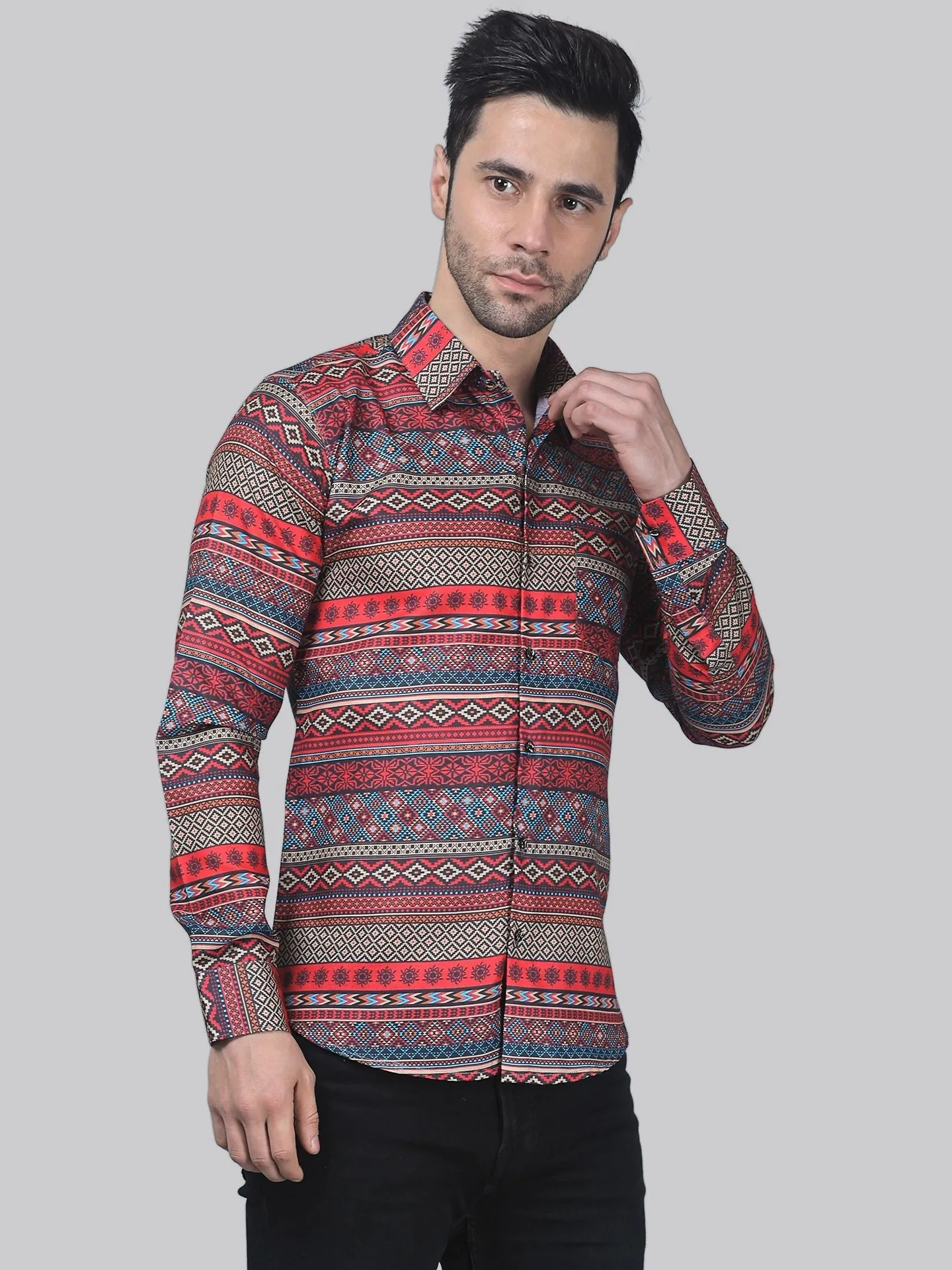 Futuristic Men's Printed Full Sleeve Cotton  Button-Up Shirt For Men