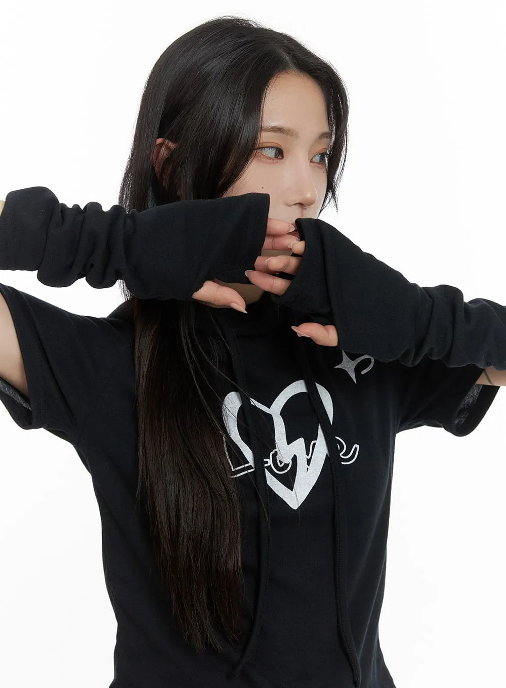 Graphic T-Shirt Hoodie with Arm Sleeves CM427