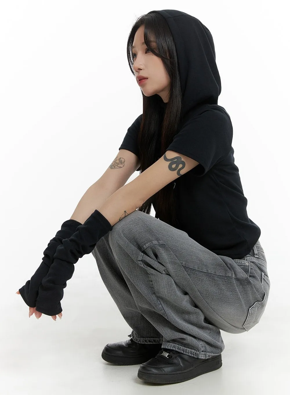 Graphic T-Shirt Hoodie with Arm Sleeves CM427