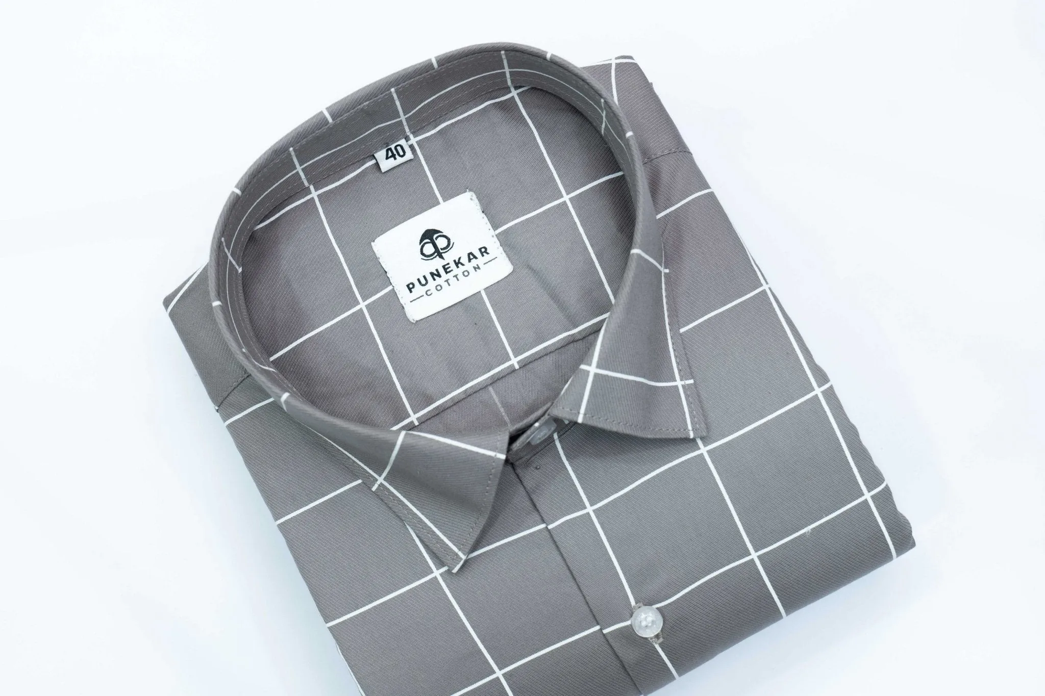 Grey Color Big Checks Cotton Shirts For Men