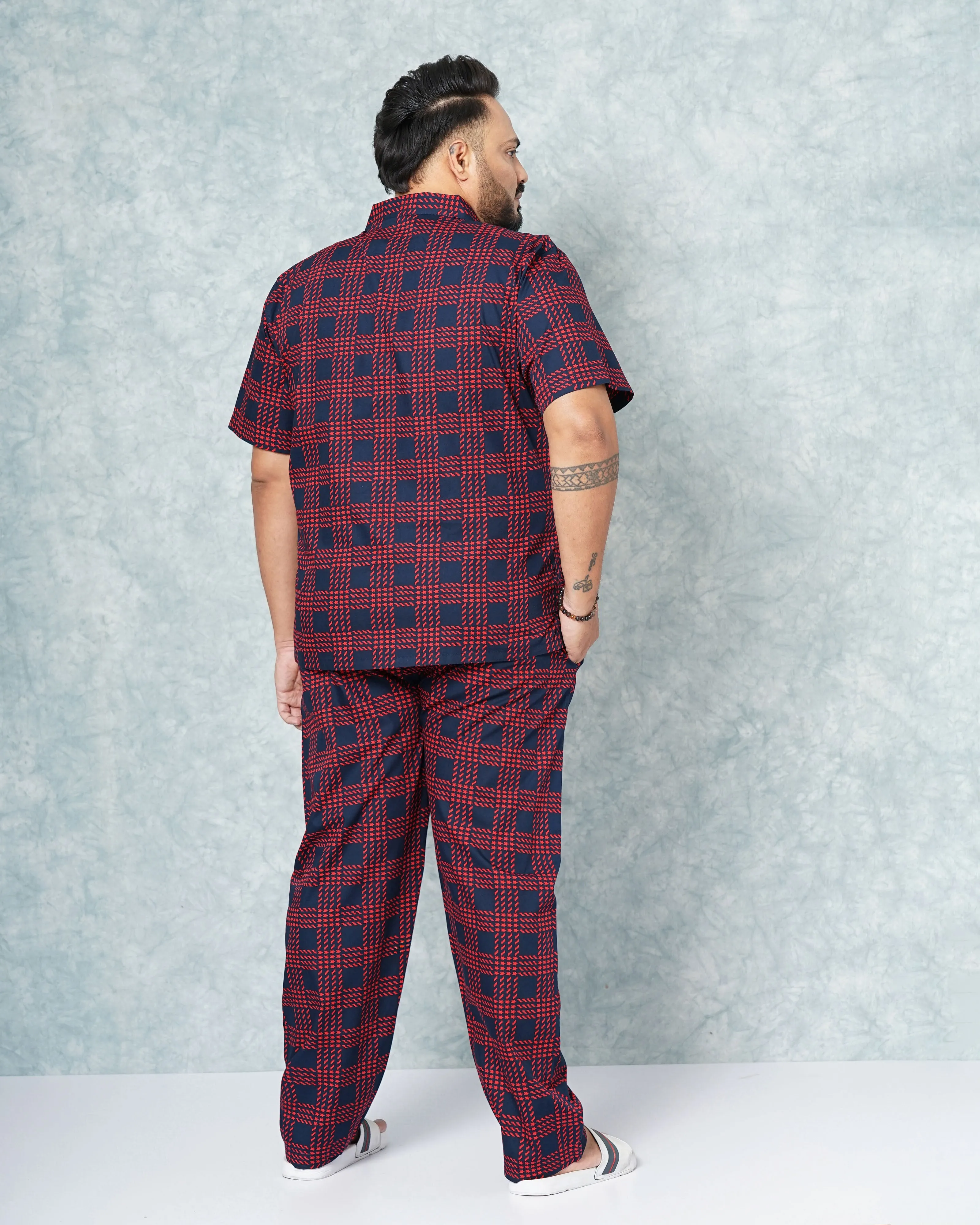 Hardsoda Men Red Plus Size Checked Lounge Set