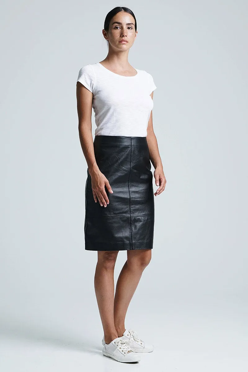 JADE LEATHER MIDI SKIRT - BLACK