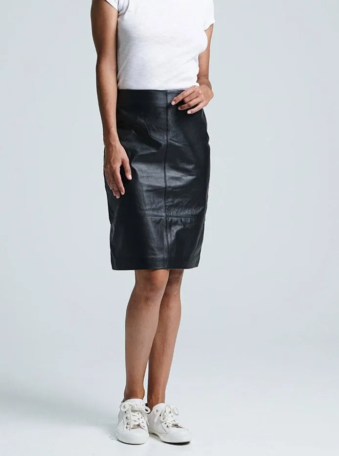 JADE LEATHER MIDI SKIRT - BLACK