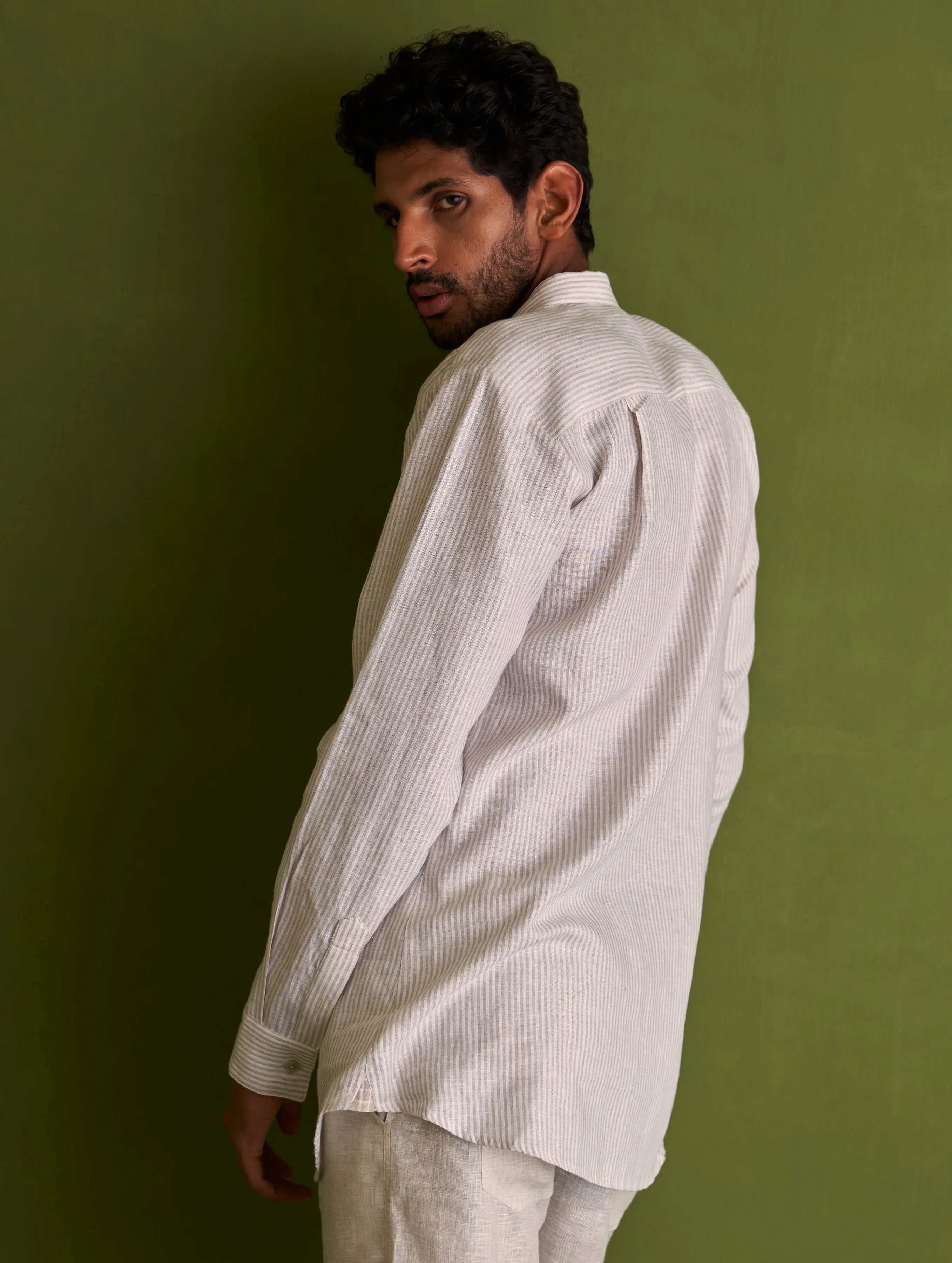 Kazumi Linen Shirt - Beige Stripe