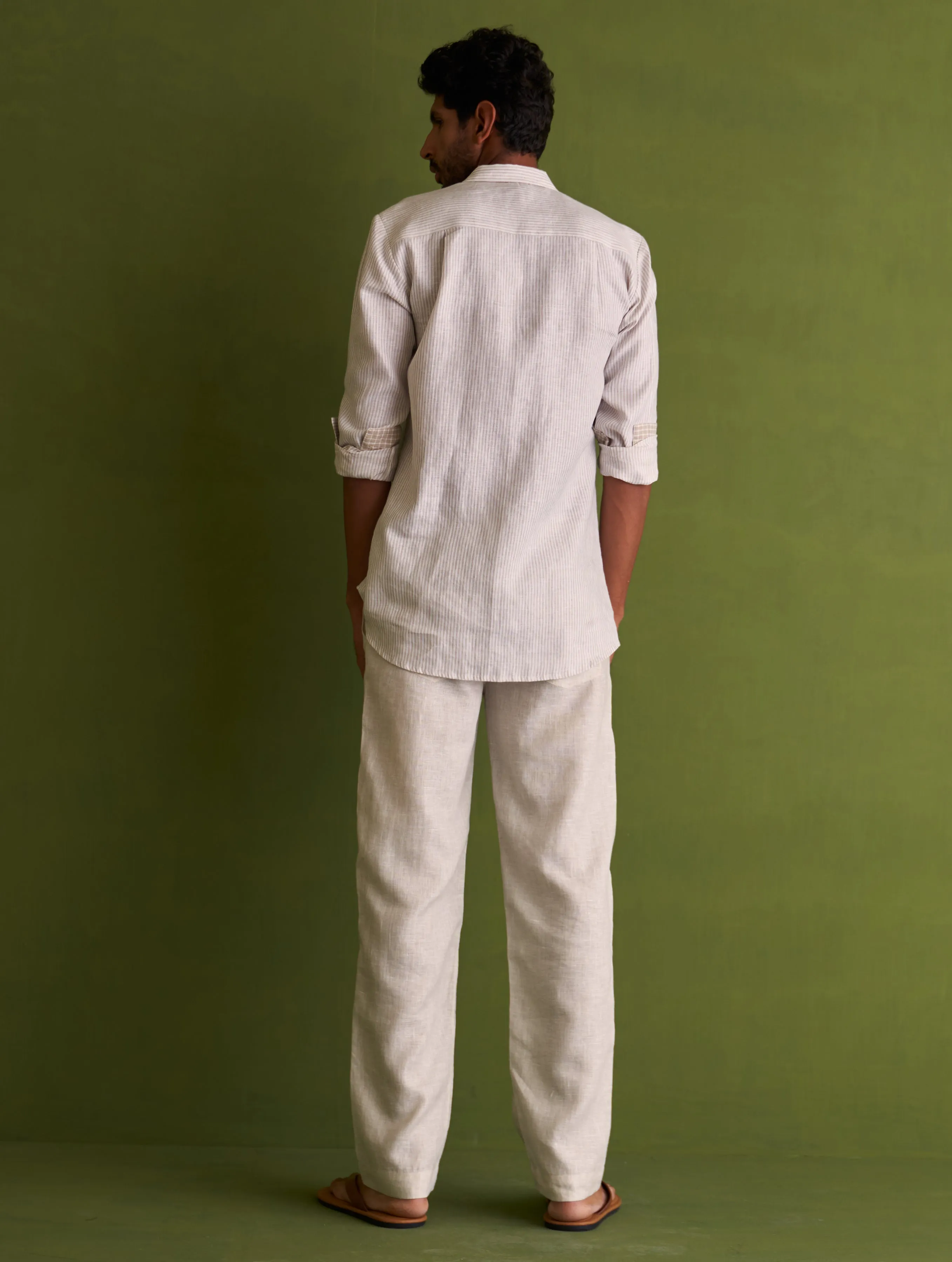 Kazumi Linen Shirt - Beige Stripe