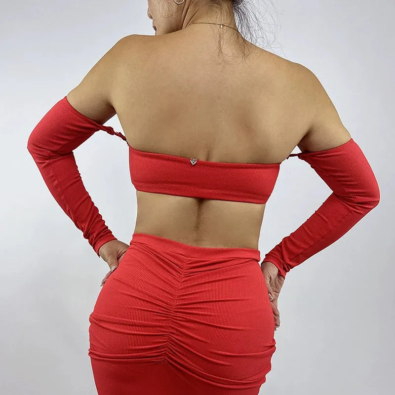 La Fitwear Top Off Shoulder Sleeve Red