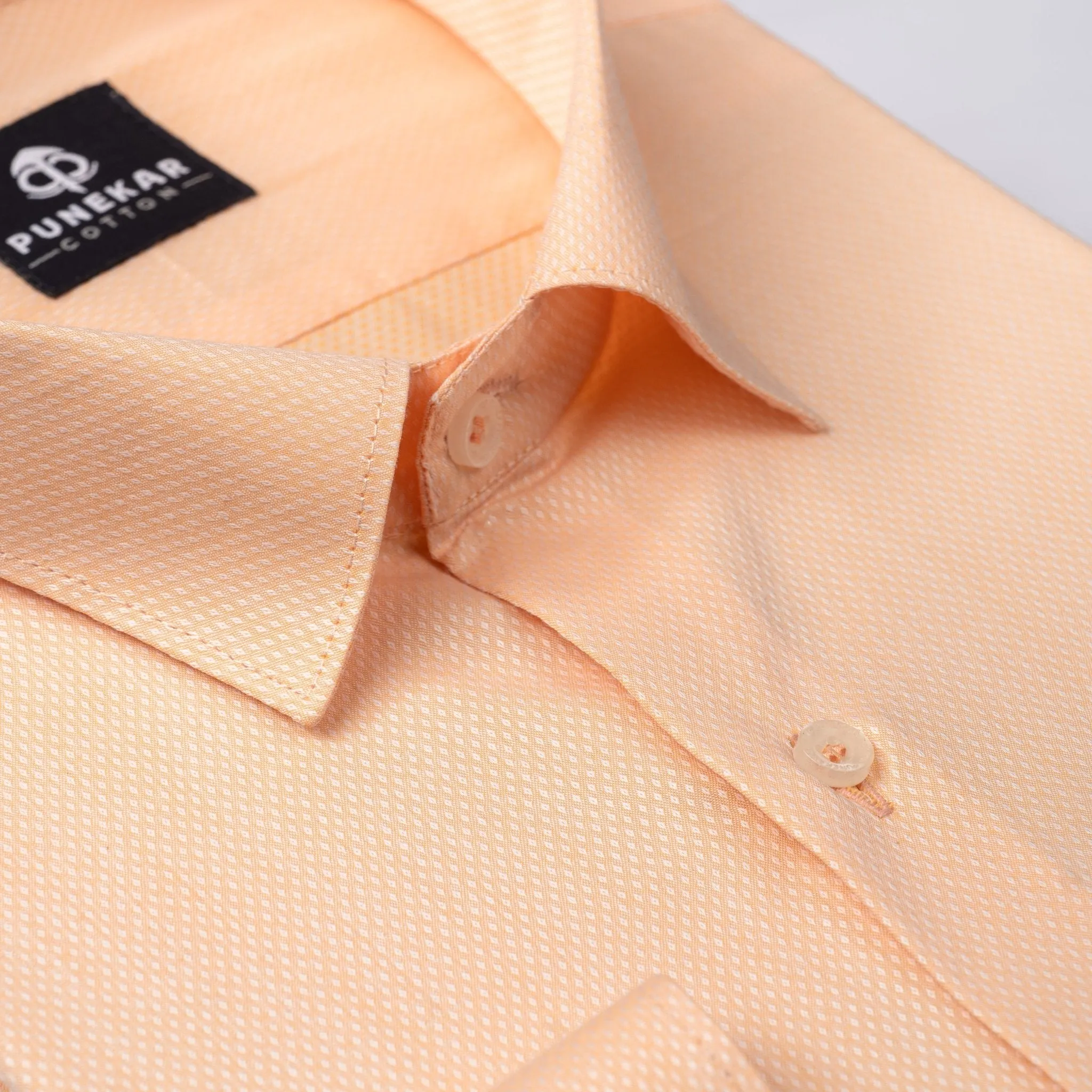 Light Orange Color Dotted Dobby Cotton Shirt For Men