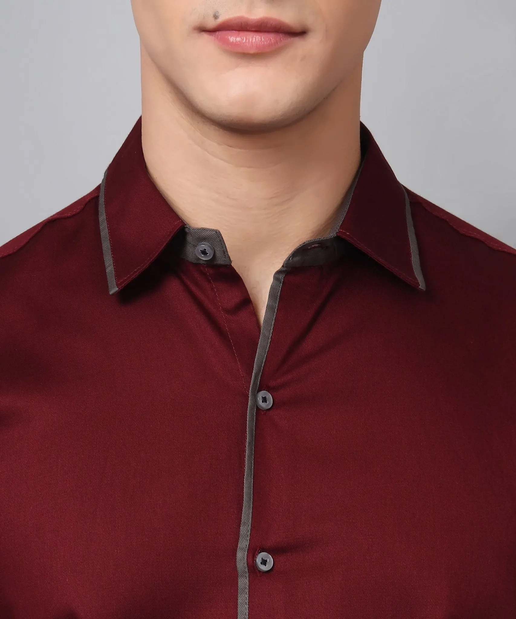 Luxurious Partywear TryBuy Premium WineRed Cotton Solid Button-Up Shirt for Men