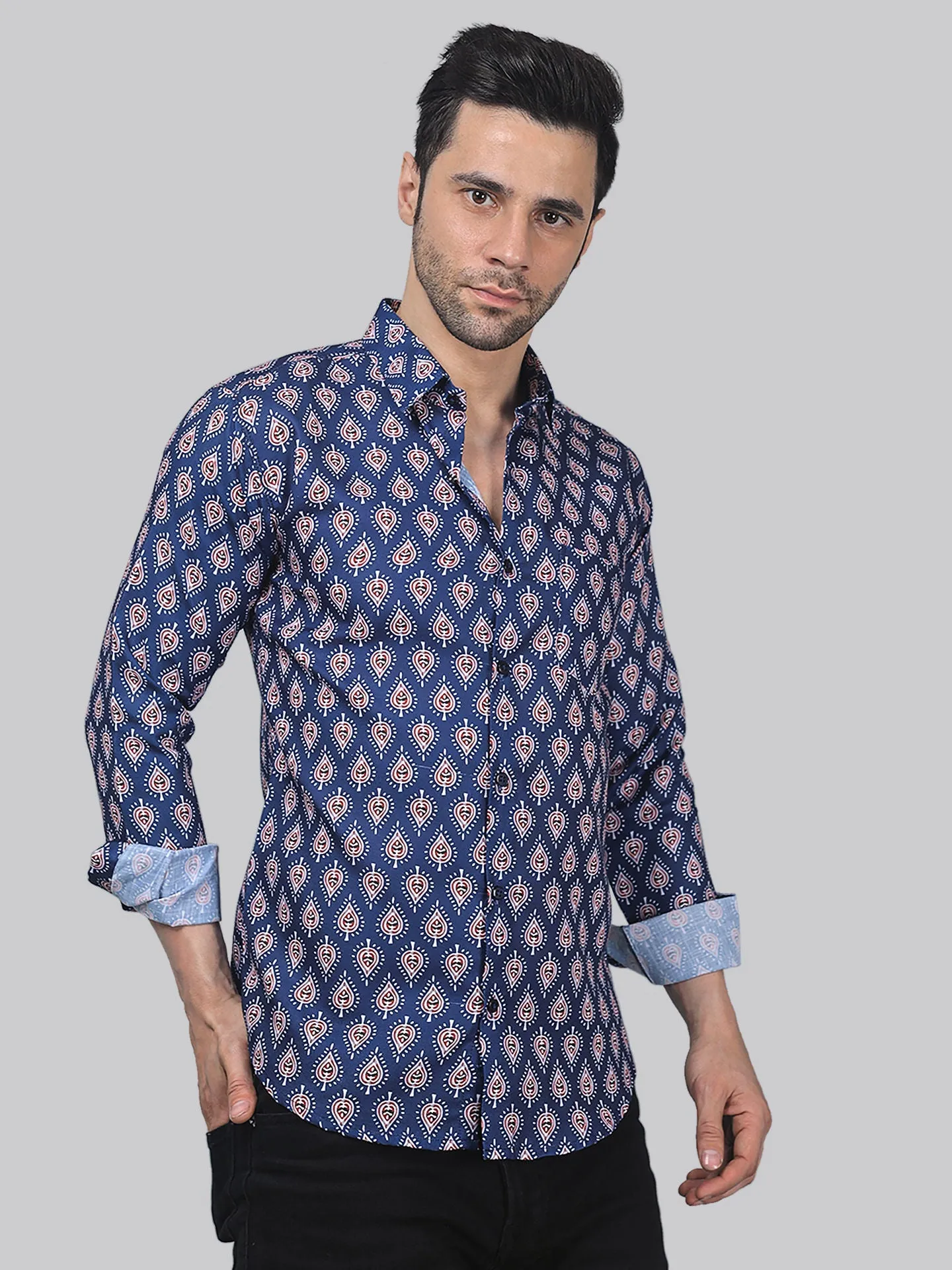 Majestic Marble Men's Printed Full Sleeve Cotton Button-Up Shirt For Men