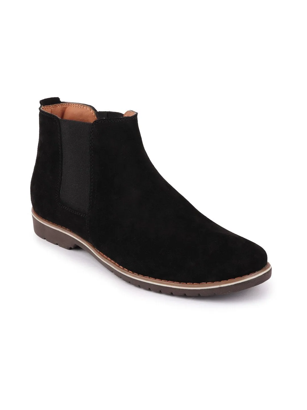 Men Black Casual Suede Slip-On Boots