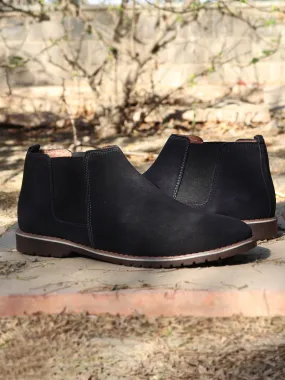 Men Black Casual Suede Slip-On Boots