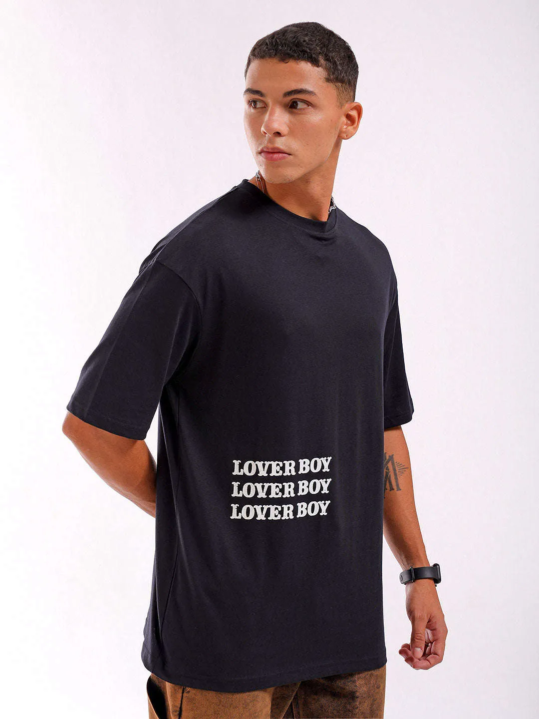 Men Black Oversized Fit Back Printed T-Shirt