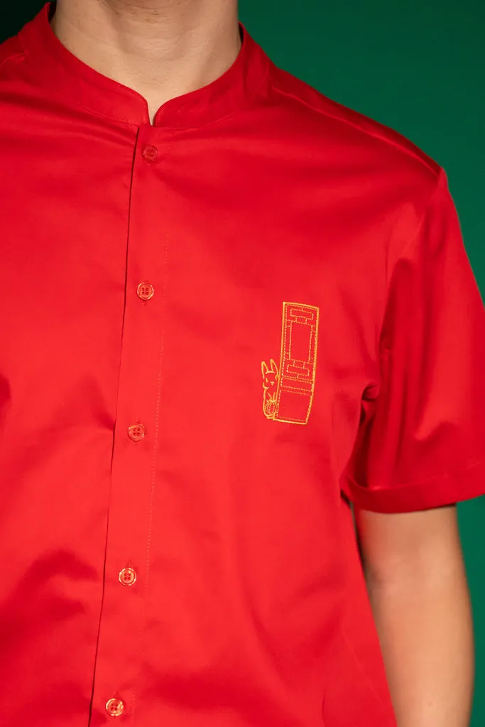 Men's Mandarin-collared Shirt - Red Door