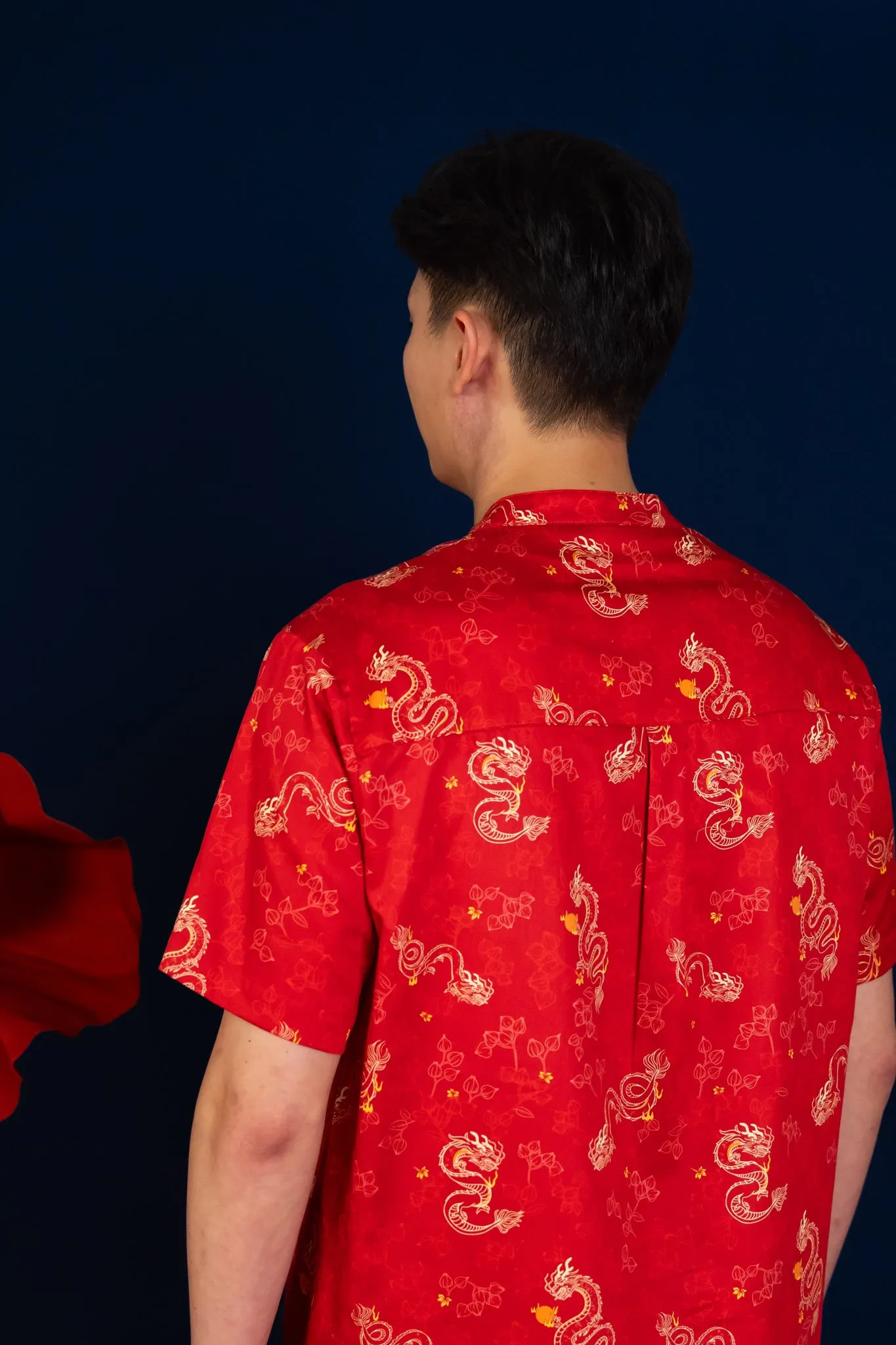 Men's Mandarin-collared Shirt - Red Dragon Pearl