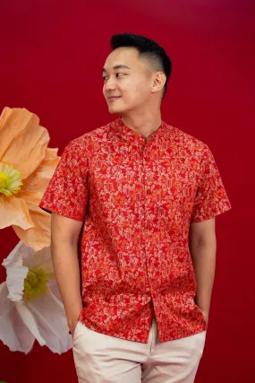 Men's Mandarin-collared Shirt - Red Lanterns