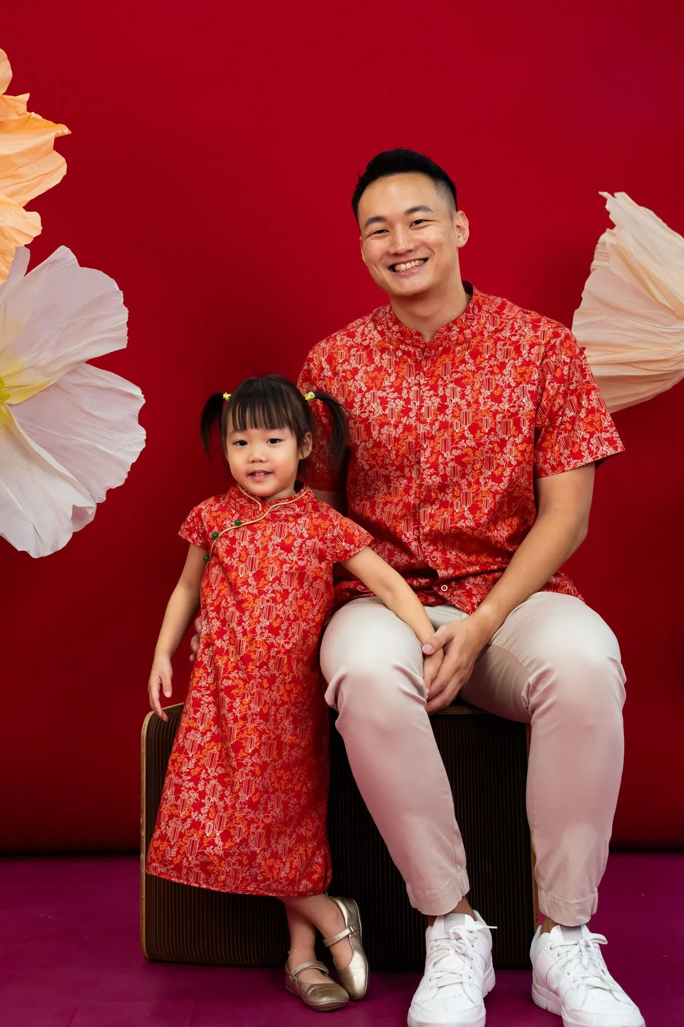 Men's Mandarin-collared Shirt - Red Lanterns