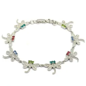 Multi-Color Gemstone Micro-Pave Dragonfly Tennis Bracelet